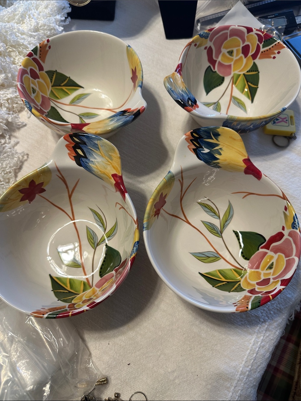 Set of 4 Vida Eva Mendes for Espana Rose Print soup Bowls 6” NWOT